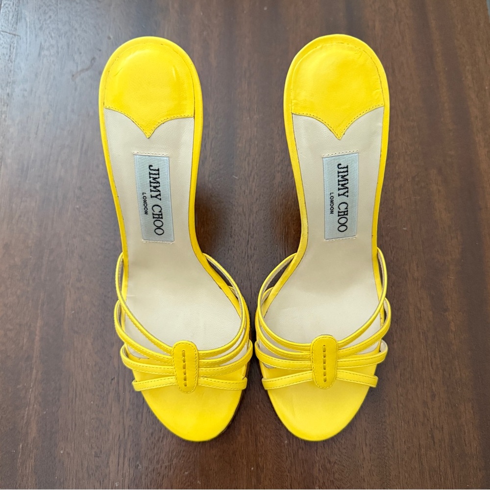 Jimmy Choo Vintage Yellow Leather Sandals Heels Size 37.5
